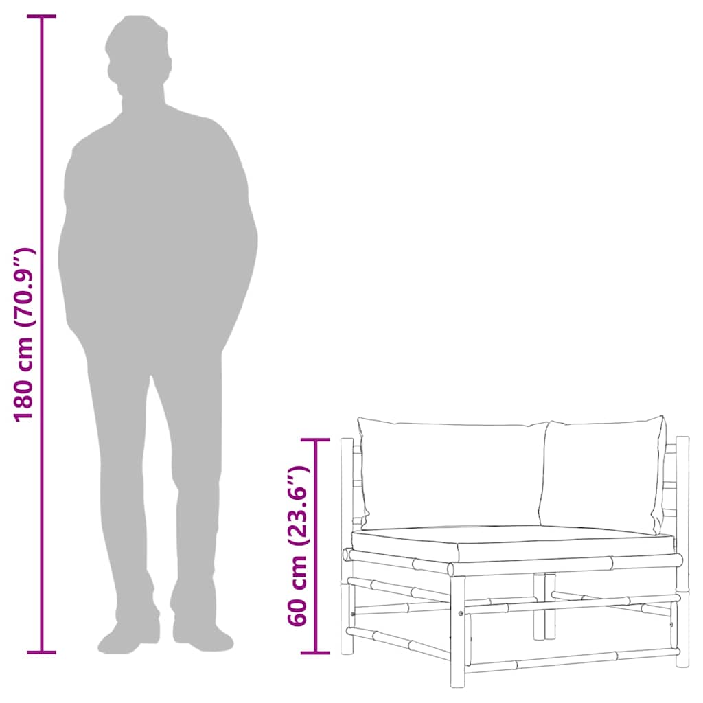 Divano Angolare da Giardino con Cuscini Grigio Scuro in Bambù