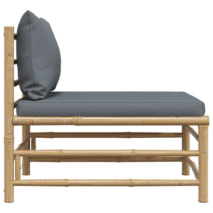 Divano Centrale da Giardino con Cuscini Grigio Scuro in Bambù