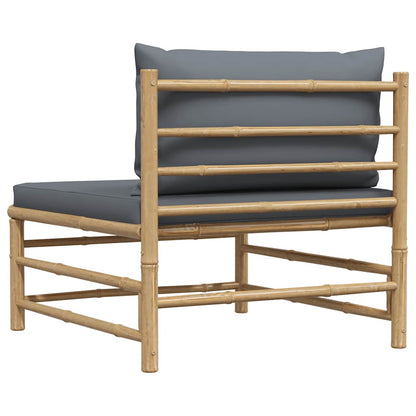 Divano Centrale da Giardino con Cuscini Grigio Scuro in Bambù