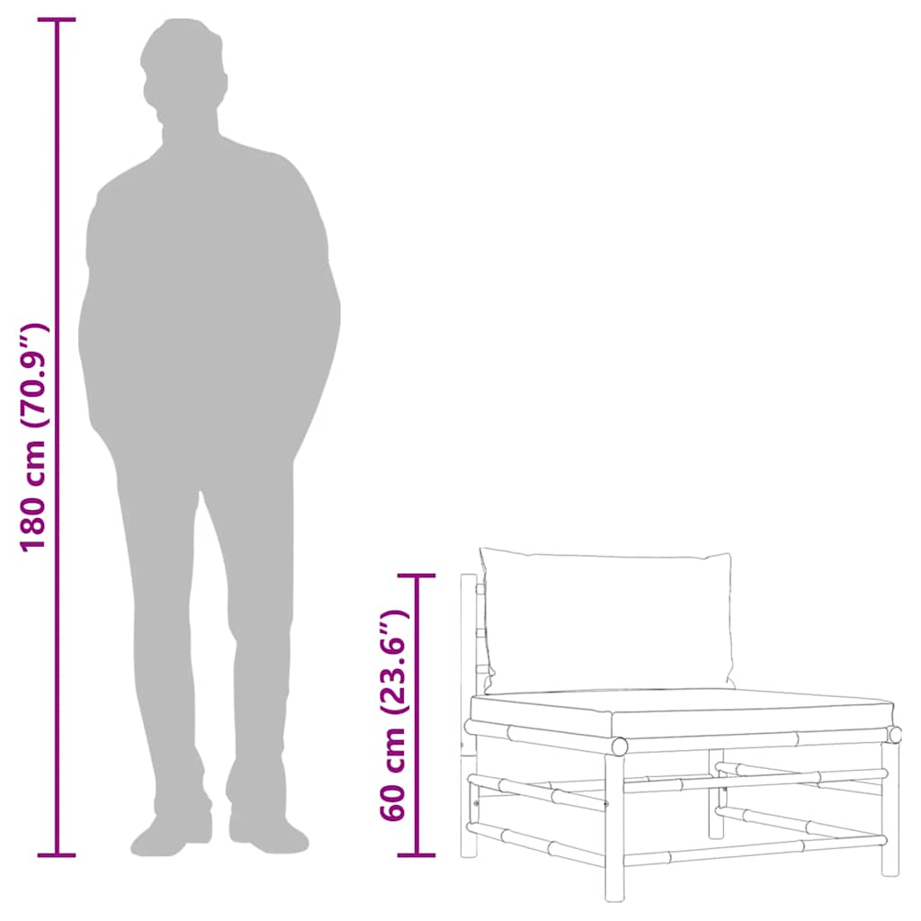 Divano Centrale da Giardino con Cuscini Grigio Scuro in Bambù