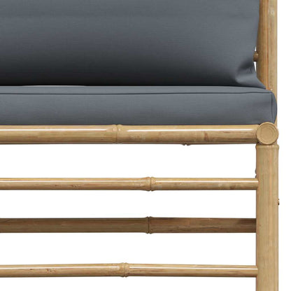 Divano Centrale da Giardino con Cuscini Grigio Scuro in Bambù