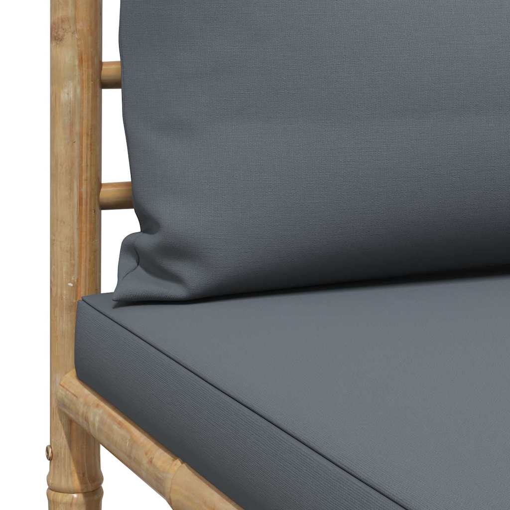 Divano Centrale da Giardino con Cuscini Grigio Scuro in Bambù