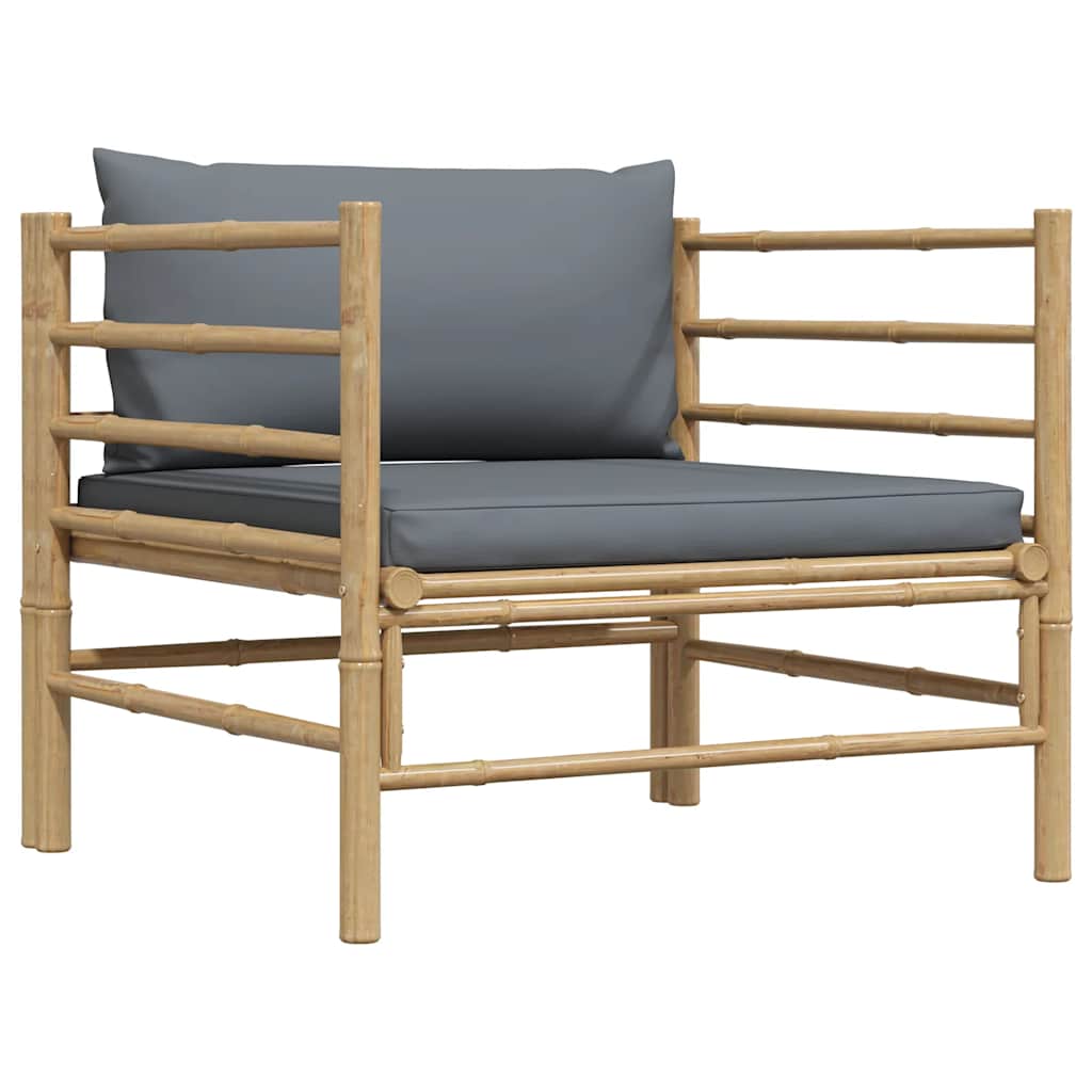 Divano da Giardino con Cuscini Grigio Scuro in Bambù