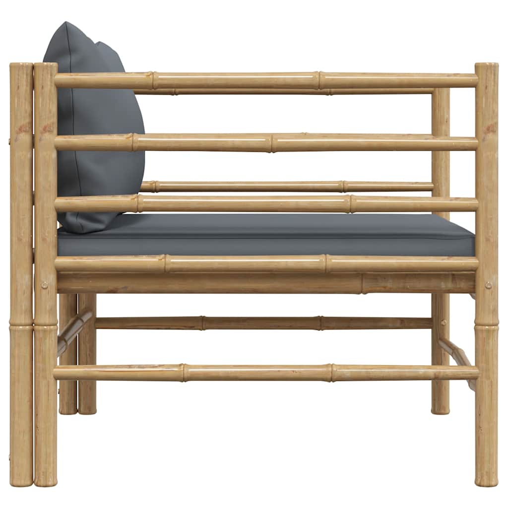 Divano da Giardino con Cuscini Grigio Scuro in Bambù