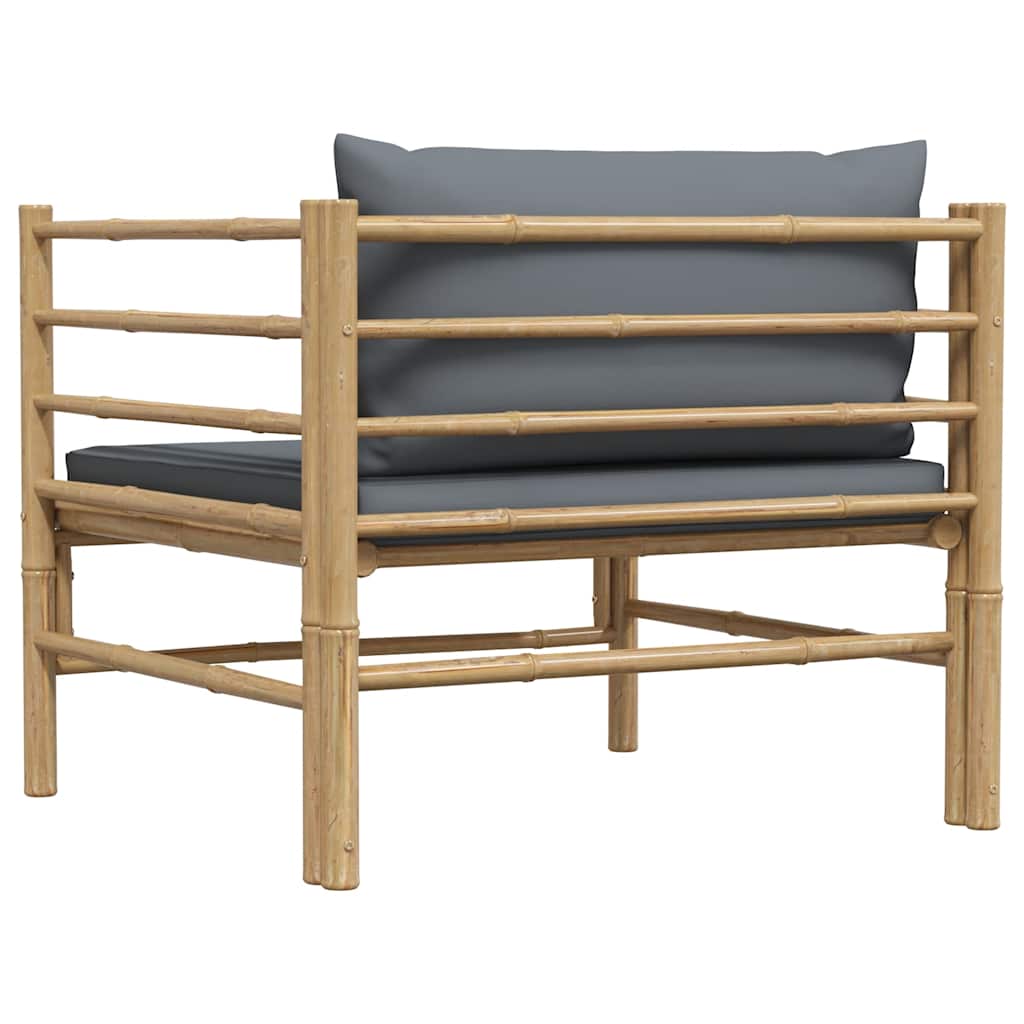 Divano da Giardino con Cuscini Grigio Scuro in Bambù