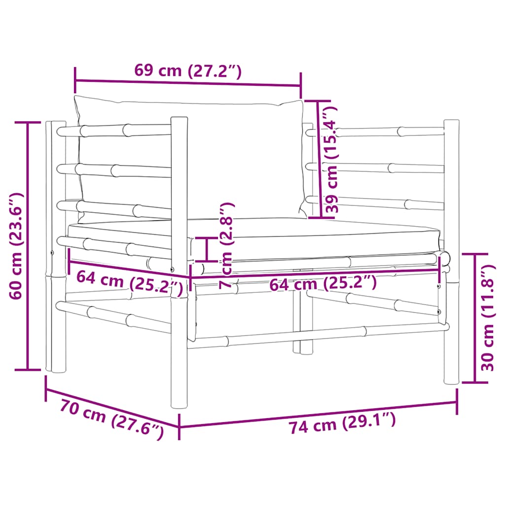 Divano da Giardino con Cuscini Grigio Scuro in Bambù