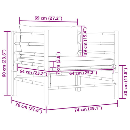 Divano da Giardino con Cuscini Grigio Scuro in Bambù