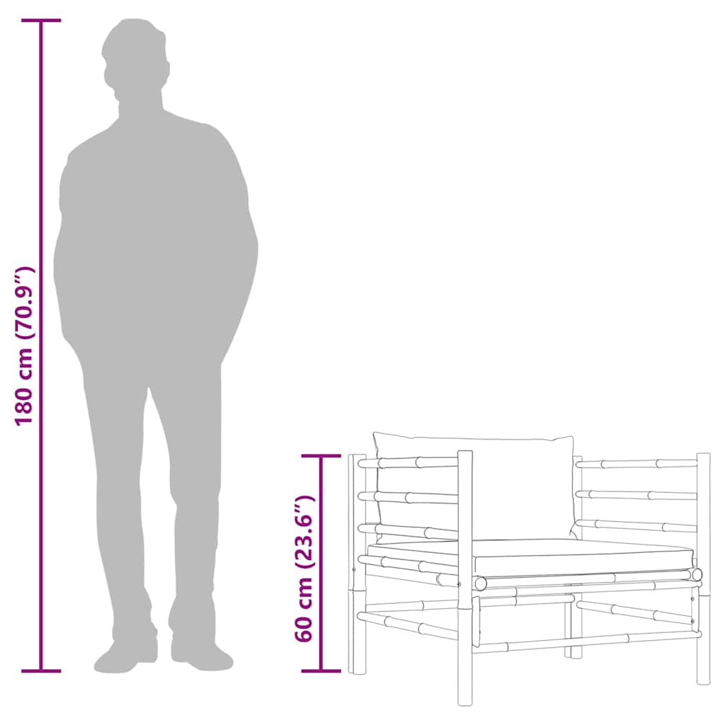 Divano da Giardino con Cuscini Grigio Scuro in Bambù
