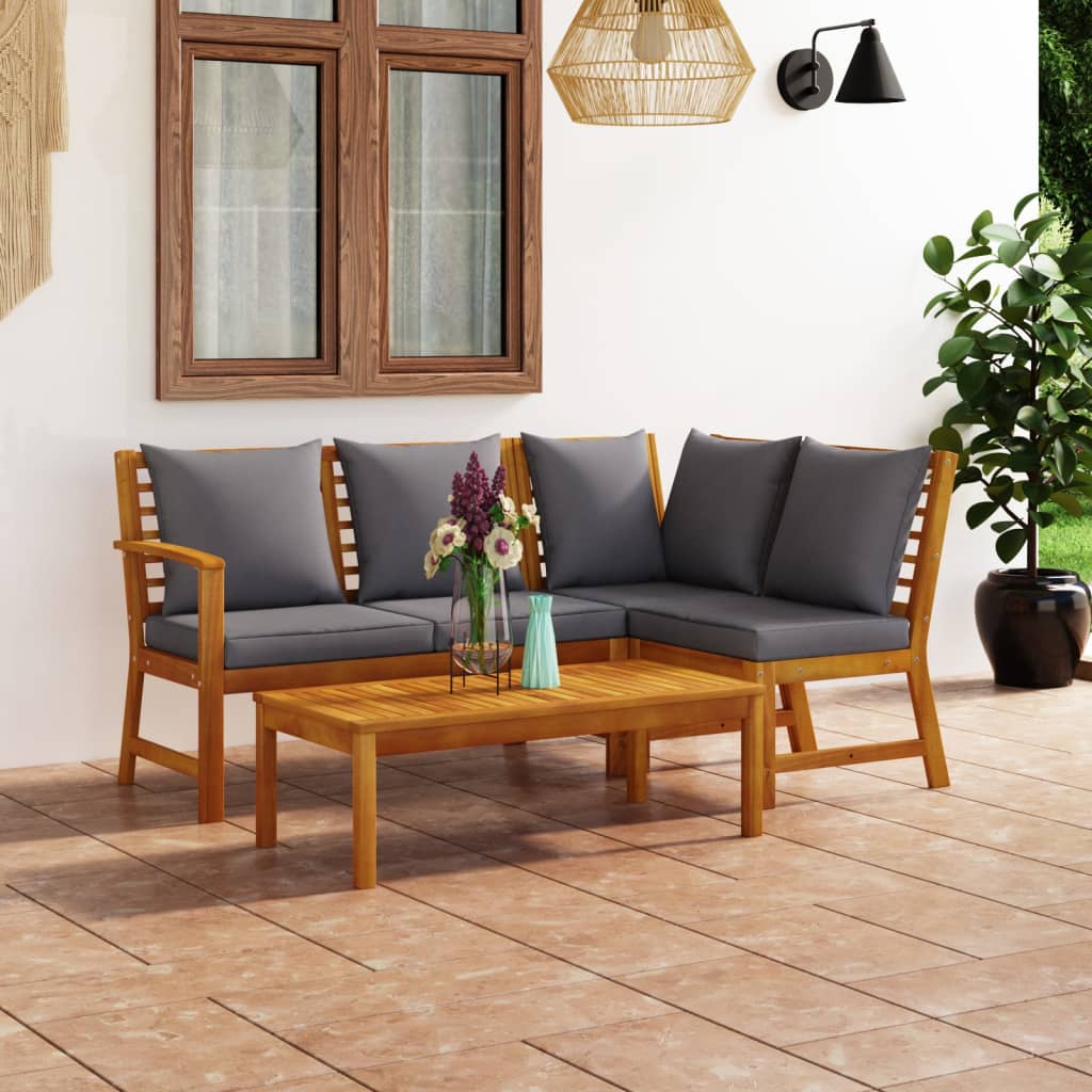 Set Divani da Giardino 4 pz con Cuscini in Massello di Acacia - homemem39
