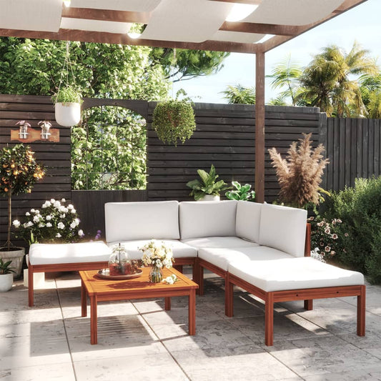 Set da giardino 6 pezzi con cuscini in legno crema, acacia e corda - homemem39