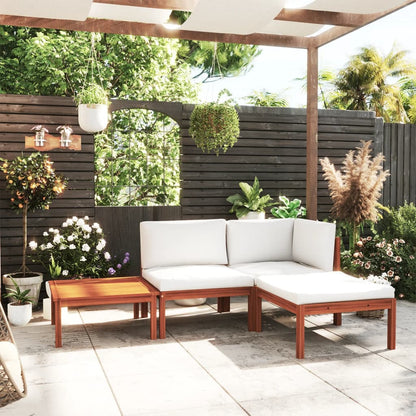 Set da giardino 4 pezzi con cuscini in legno crema, acacia e corda - homemem39