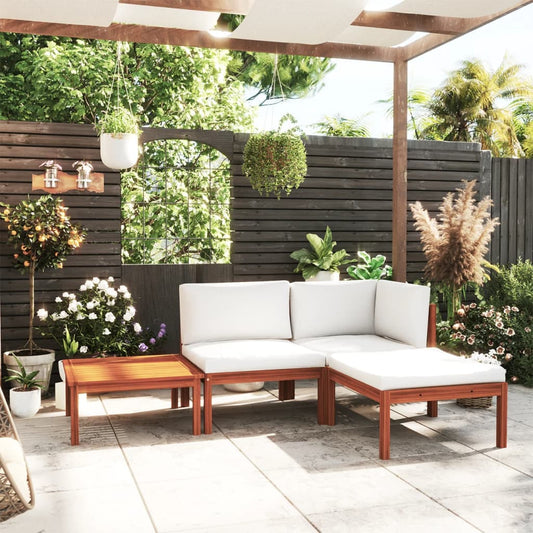 Set da giardino 4 pezzi con cuscini in legno crema, acacia e corda - homemem39