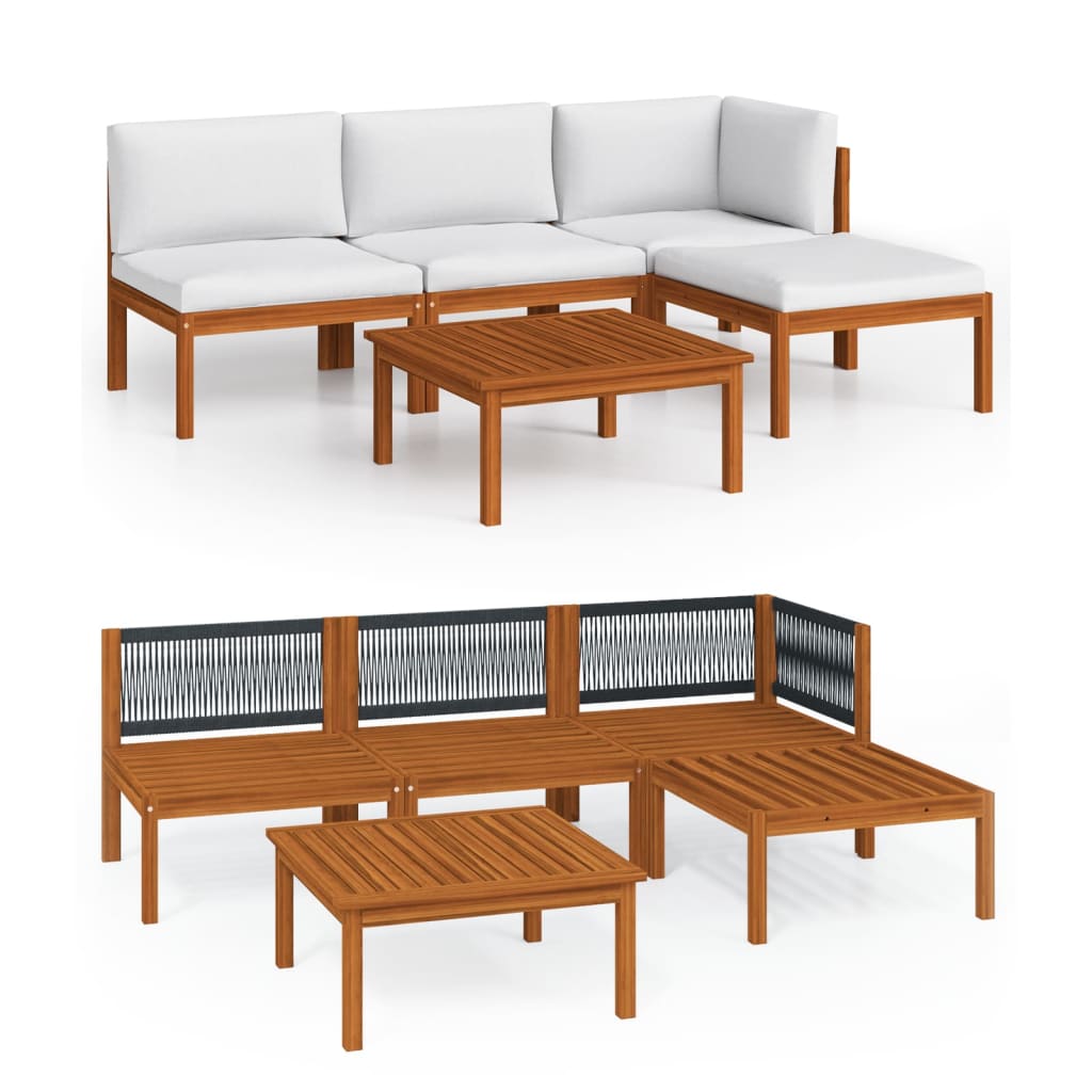 Set da giardino 5 pezzi con cuscini in legno crema, acacia e corda - homemem39
