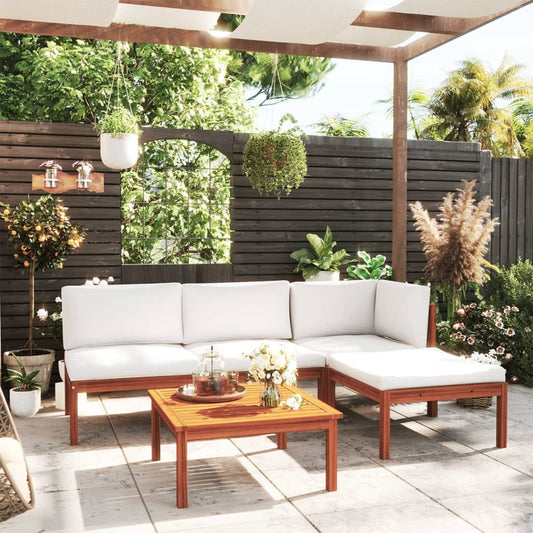 Set da giardino 5 pezzi con cuscini in legno crema, acacia e corda - homemem39