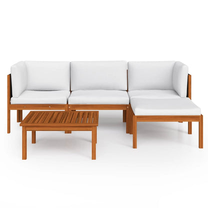 Set da giardino 5 pezzi con cuscini in legno crema, acacia e corda - homemem39