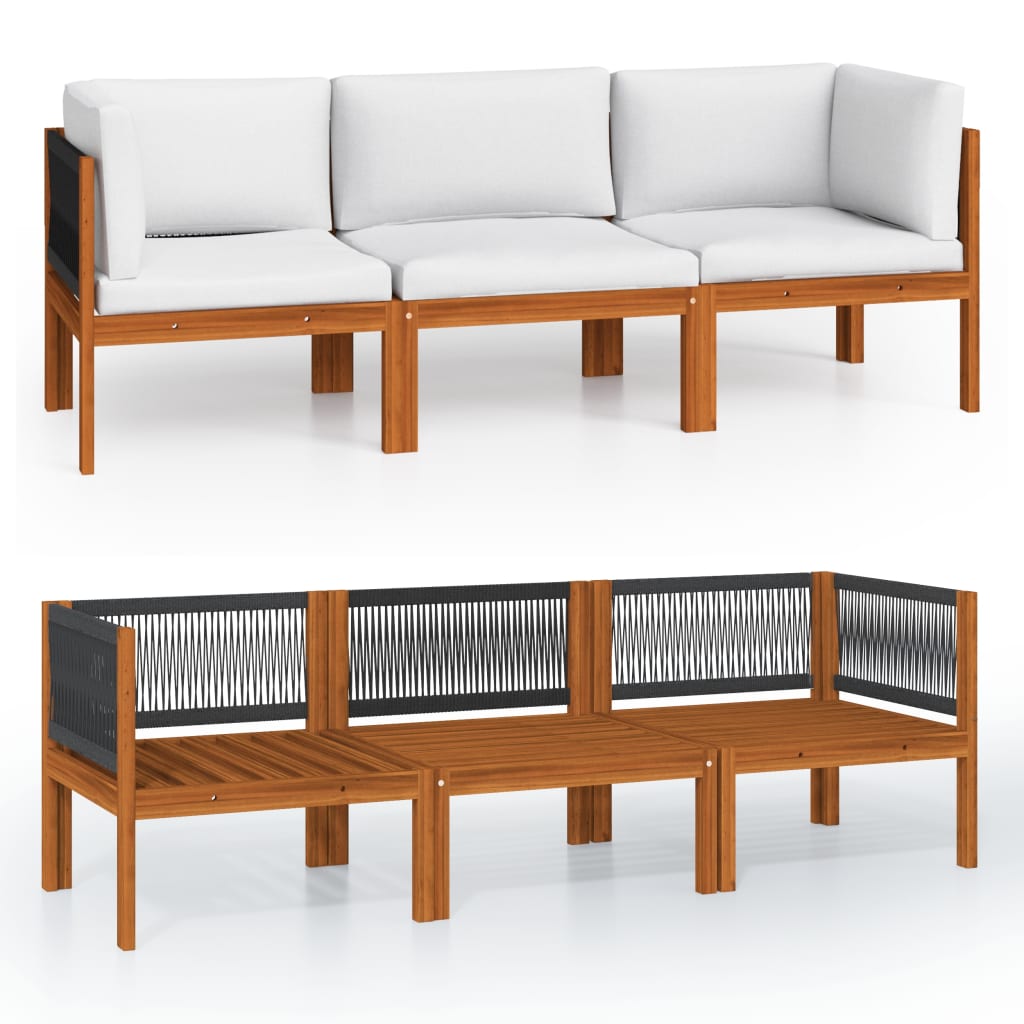 Divano da giardino a 3 posti con cuscino in legno di acacia e corda - homemem39