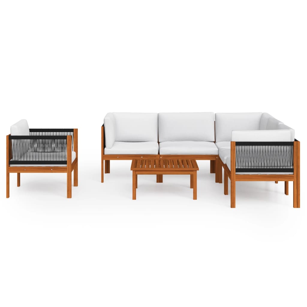 Set da Giardino 7 pz con Cuscini in Legno Crema, Acacia e Corda - homemem39