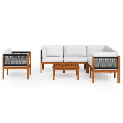 Set da Giardino 7 pz con Cuscini in Legno Crema, Acacia e Corda - homemem39