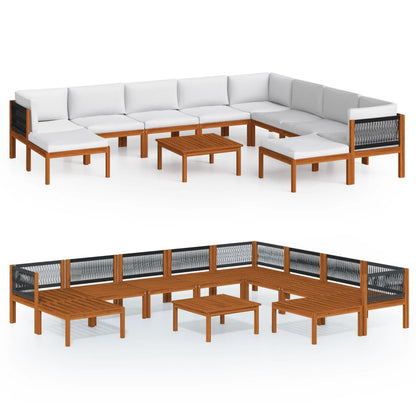 Set da giardino 11 pezzi con cuscini in legno di acacia e corda color crema - homemem39