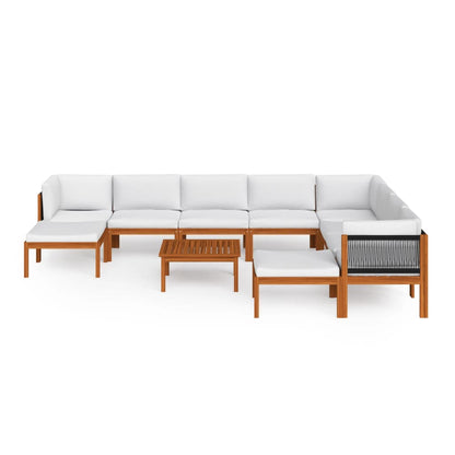 Set da giardino 11 pezzi con cuscini in legno di acacia e corda color crema - homemem39