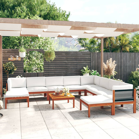 Set da giardino 11 pezzi con cuscini in legno di acacia e corda color crema - homemem39
