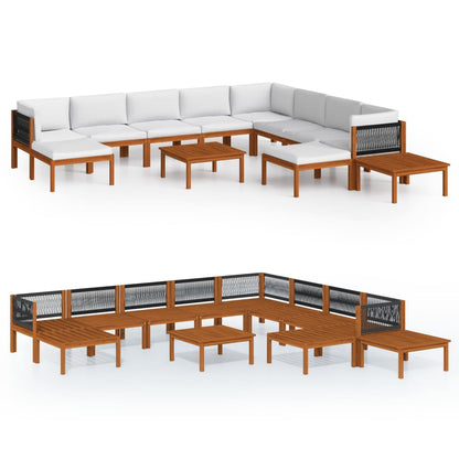 Set da giardino 12 pezzi con cuscini in legno crema, acacia e corda - homemem39