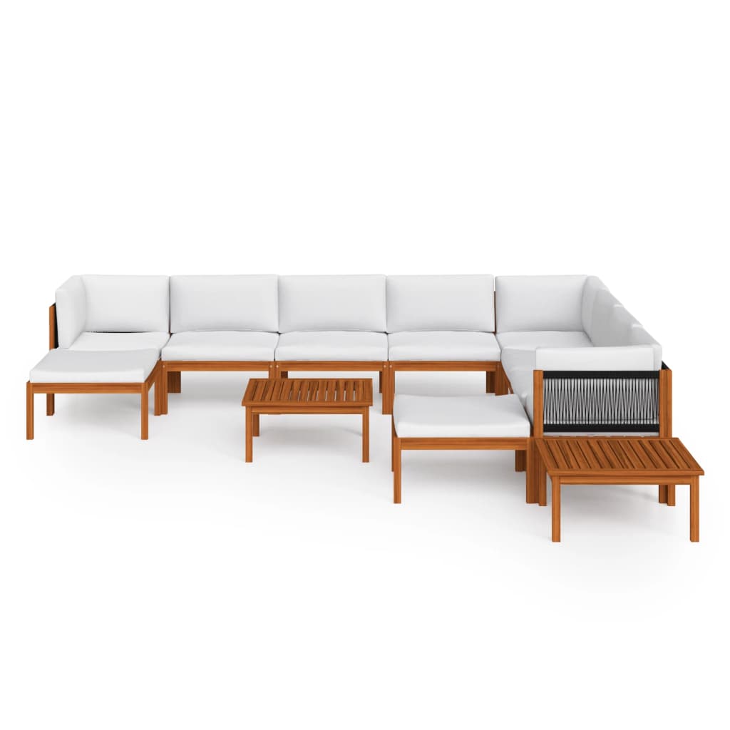 Set da giardino 12 pezzi con cuscini in legno crema, acacia e corda - homemem39