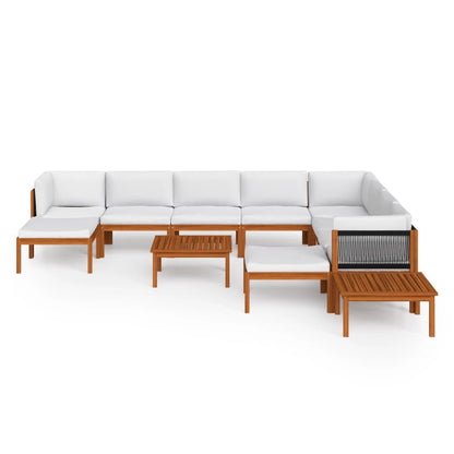 Set da giardino 12 pezzi con cuscini in legno crema, acacia e corda - homemem39