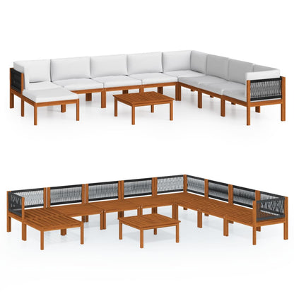 Set da giardino 9 pezzi con cuscini in legno crema, acacia e corda - homemem39