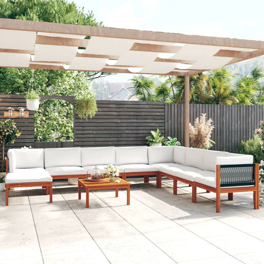 Set da giardino 9 pezzi con cuscini in legno crema, acacia e corda - homemem39