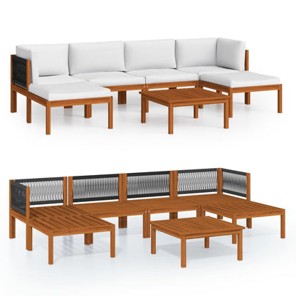 Set da Giardino 7 pz con Cuscini in Legno Crema, Acacia e Corda - homemem39