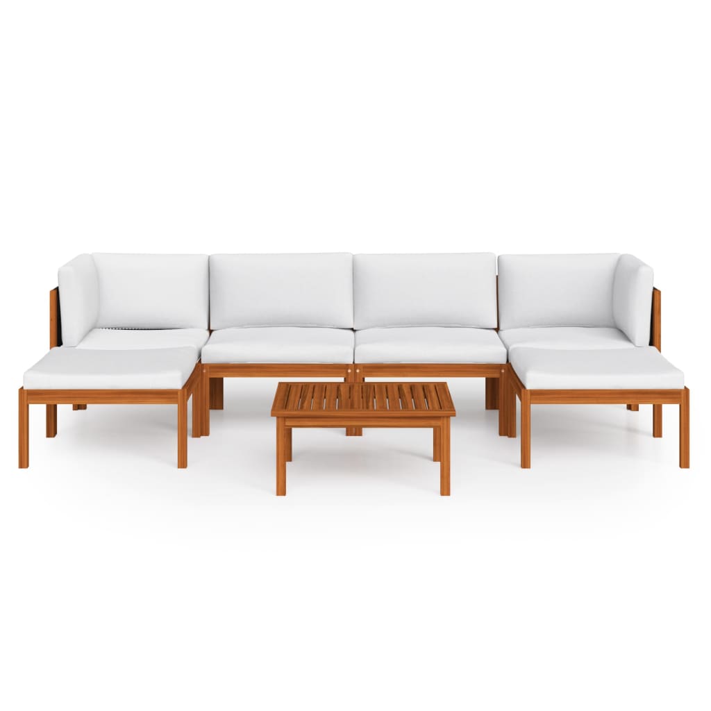 Set da Giardino 7 pz con Cuscini in Legno Crema, Acacia e Corda - homemem39