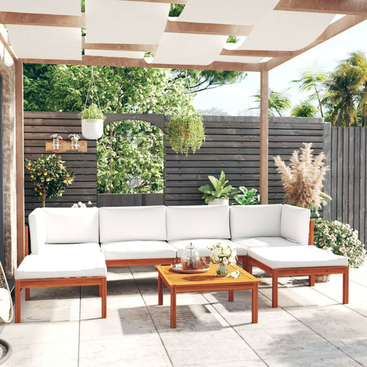 Set da Giardino 7 pz con Cuscini in Legno Crema, Acacia e Corda - homemem39