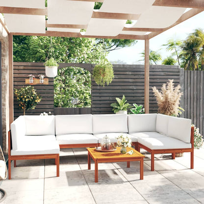 Set da Giardino 7 pz con Cuscini in Legno Crema, Acacia e Corda - homemem39