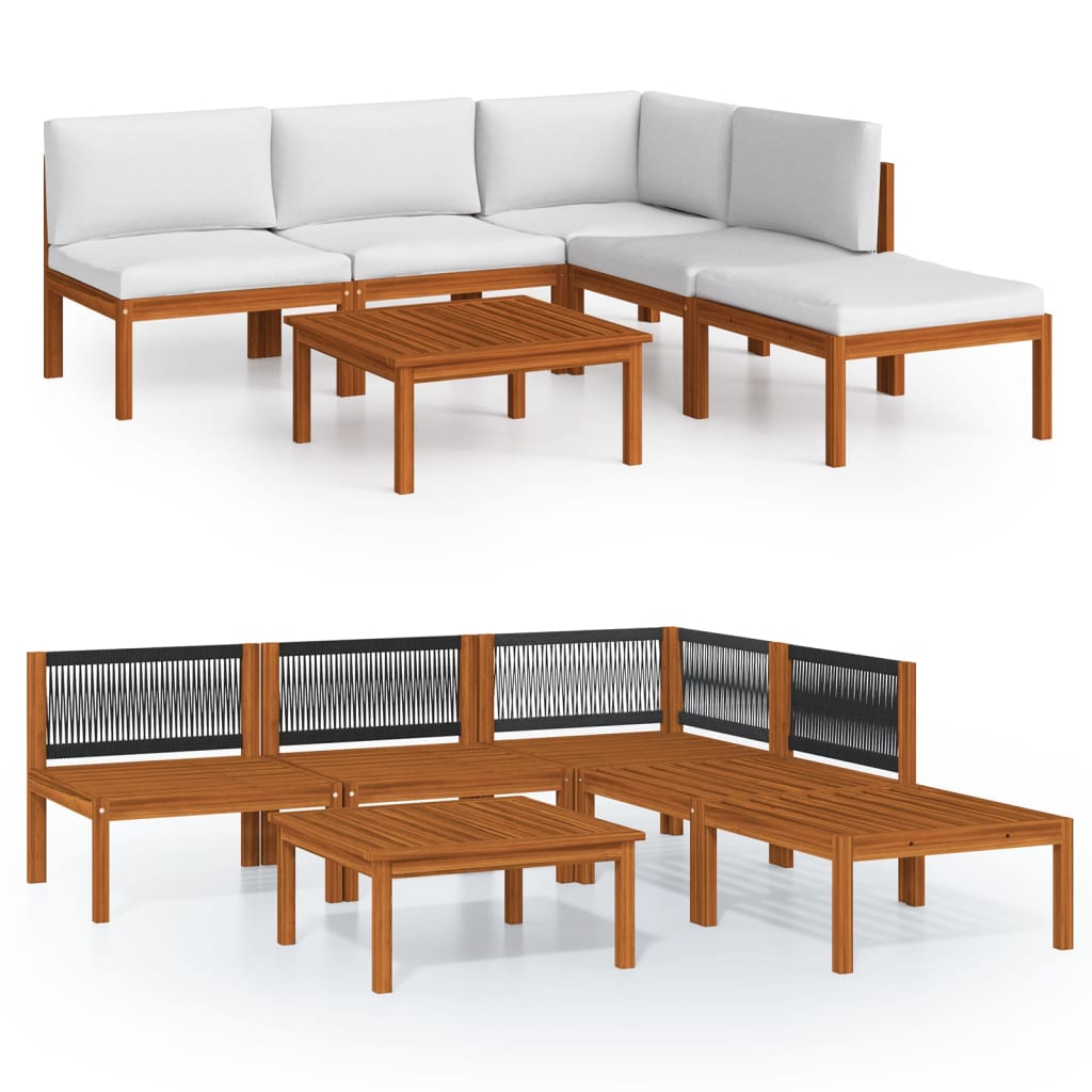 Set da giardino 6 pezzi con cuscini in legno crema, acacia e corda - homemem39