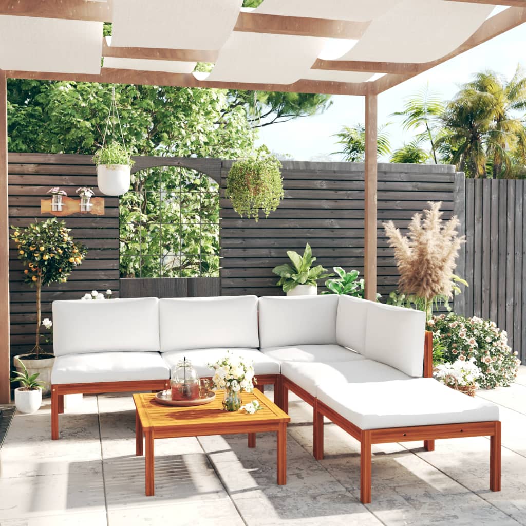 Set da giardino 6 pezzi con cuscini in legno crema, acacia e corda - homemem39