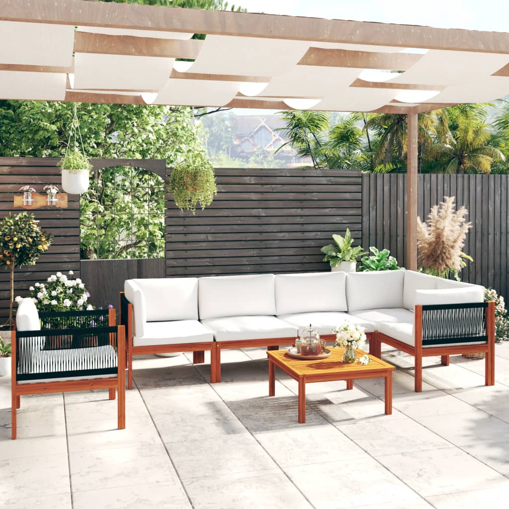 Set da giardino 7 pezzi con cuscini crema 63x63 cm - homemem39