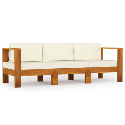 Divano da Giardino 3 Posti Cuscini Bianco Crema Massello Acacia - homemem39