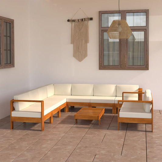 Set da giardino 9 pezzi con cuscini 100x60 cm in legno di acacia