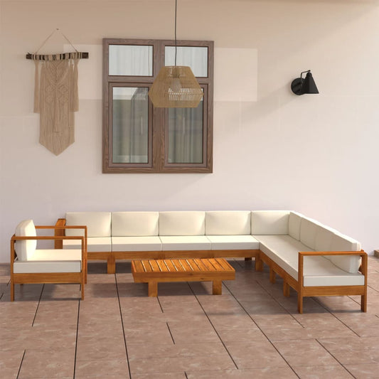 Set da Giardino 10 pz con Cuscini 100x60 cm Legno di Acacia - homemem39
