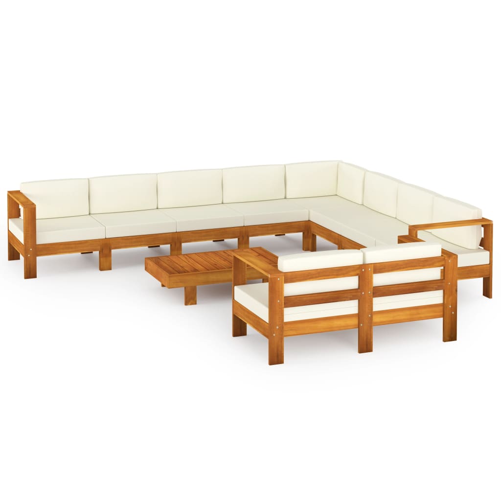 Set da Giardino 10 pz con Cuscini 100x60 cm Legno di Acacia