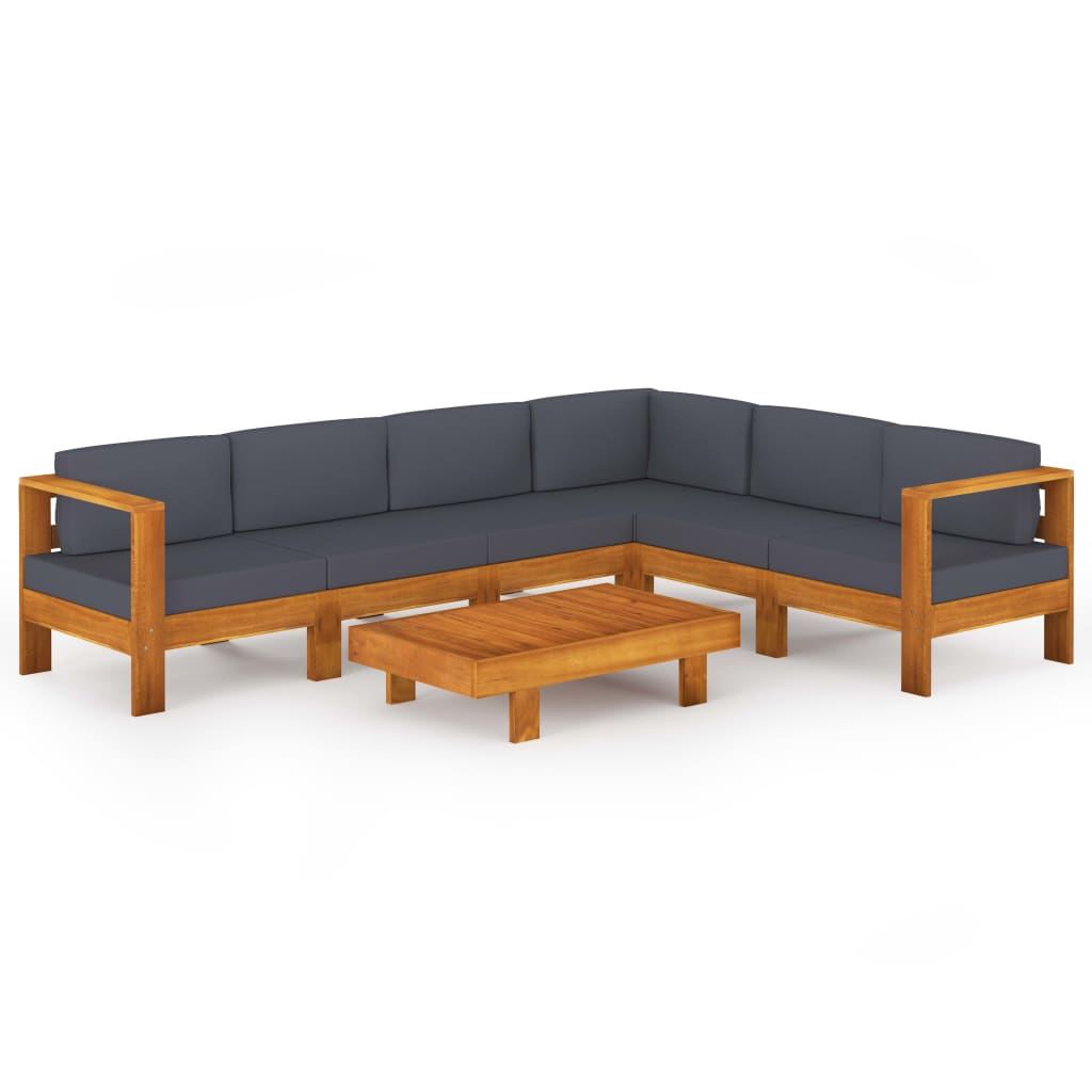 Set Divani Giardino 7 Posti Cuscini Grigi Scuro Massello Acacia - homemem39