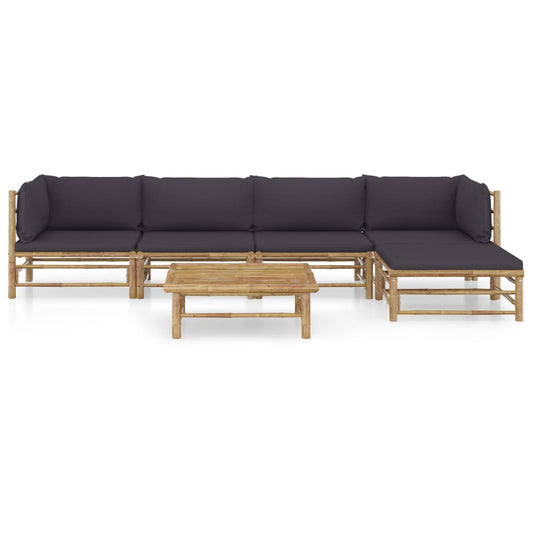 Set Divani da Giardino 6 pz con Cuscini Grigio Scuro in Bambù | homemem39