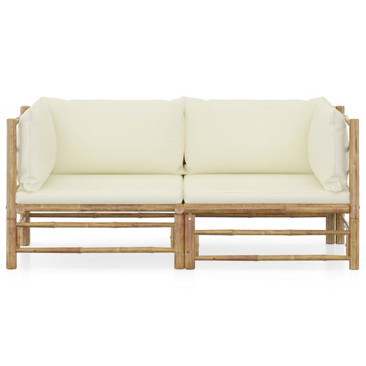Set Divani da Giardino 2 pz con Cuscini Bianco Crema in Bambù | homemem39