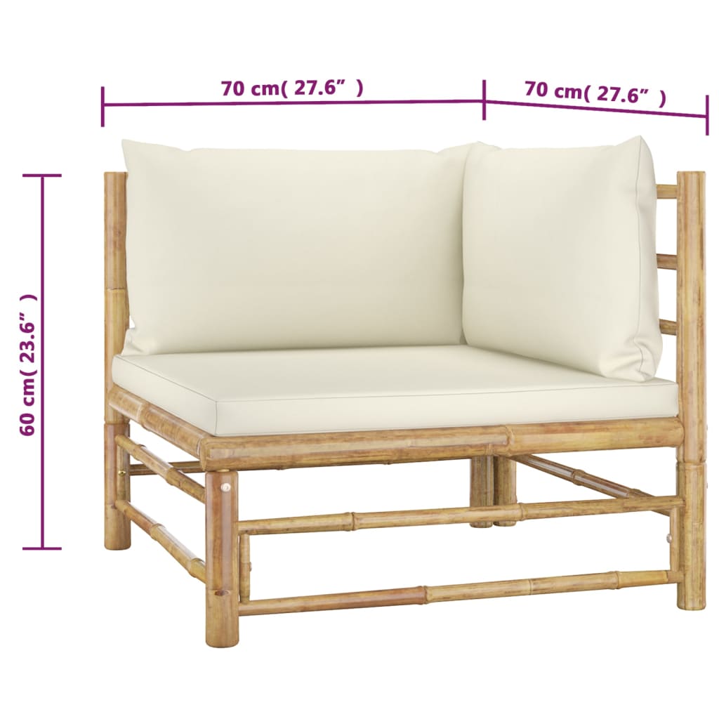 Set Divani da Giardino 2 pz con Cuscini Bianco Crema in Bambù - homemem39