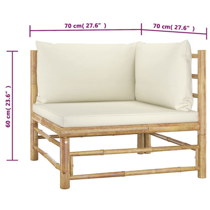 Set Divani da Giardino 2 pz con Cuscini Bianco Crema in Bambù - homemem39
