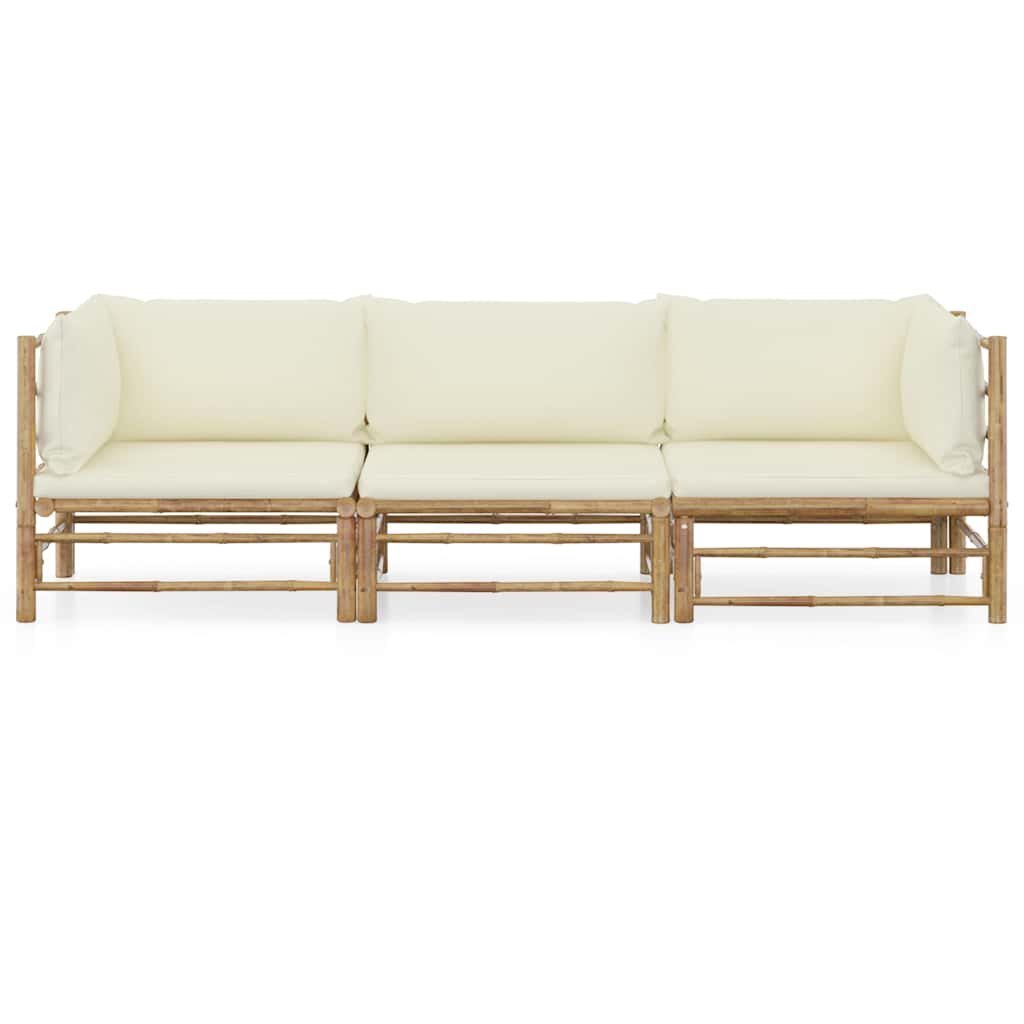 Set Divani da Giardino 3 pz con Cuscini in Bambù