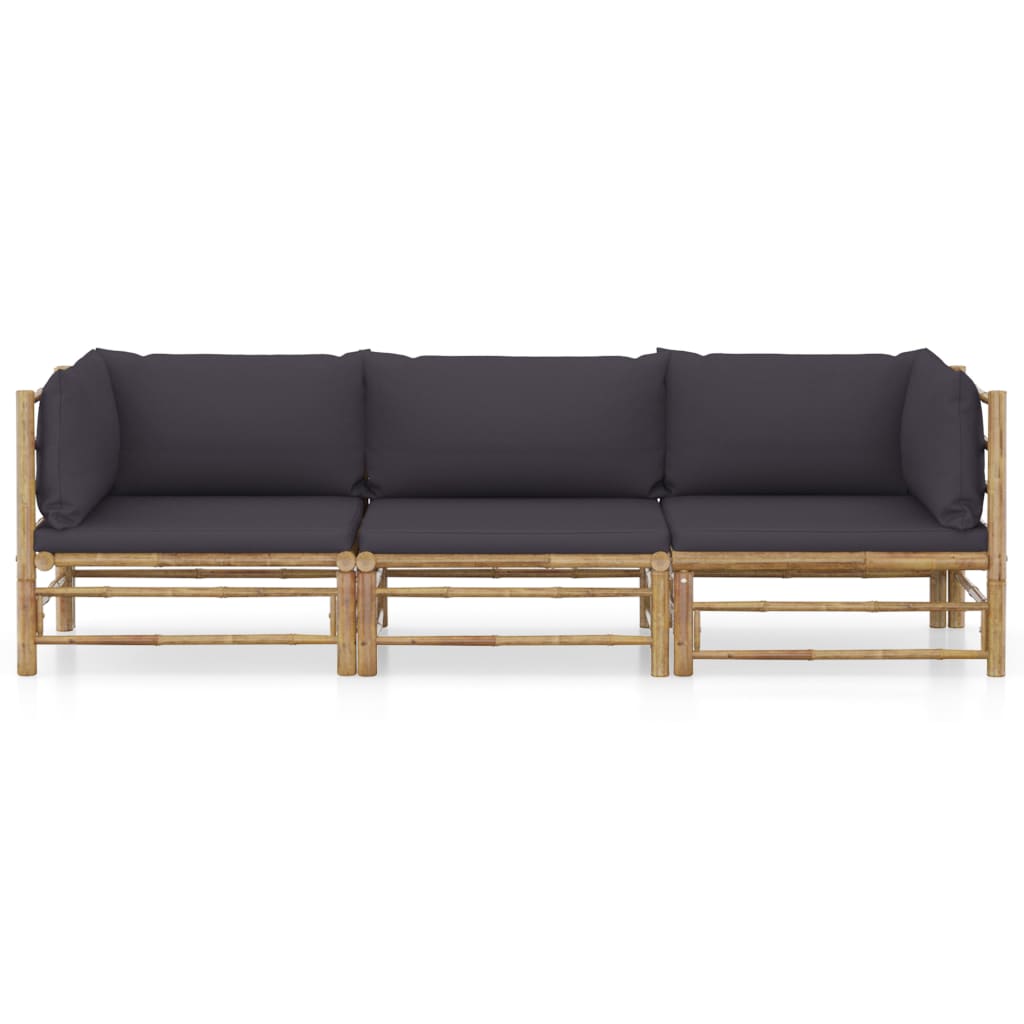 Set Divani da Giardino 3 pz con Cuscini Grigio Scuro in Bambù | homemem39
