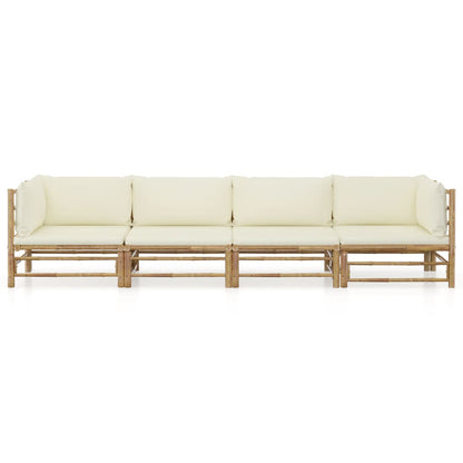Set Divani da Giardino 4 pz con Cuscini Bianco Crema in Bambù - homemem39