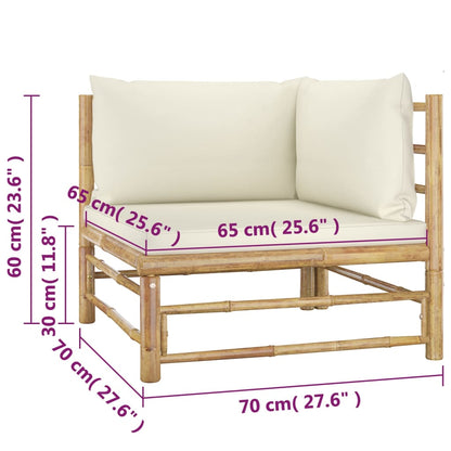 Set Divani da Giardino 4 pz con Cuscini Bianco Crema in Bambù - homemem39